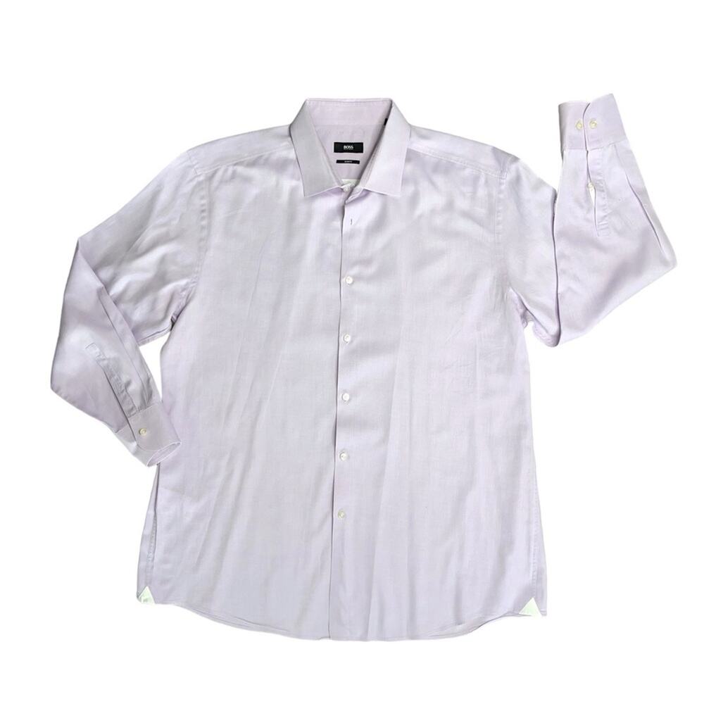 BOSS HUGO BOSS Lavender Slim Fit Button Front Dress Shirt Men’s Size 18 Neck
